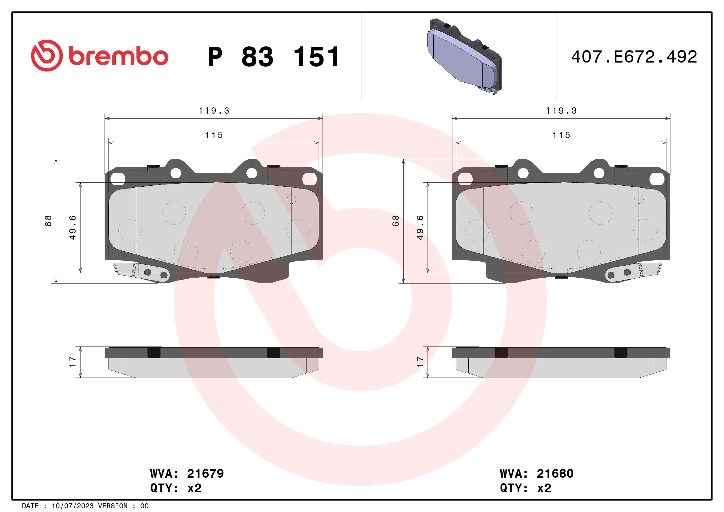 A.B.S. P 83 151 BREMBO Bremsbelagsatz, Scheibenbremse